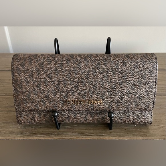 NWT, Michael Kors MK, Jet Set, Brown Monogram, Long Trifold Wallet. - Picture 1 of 8